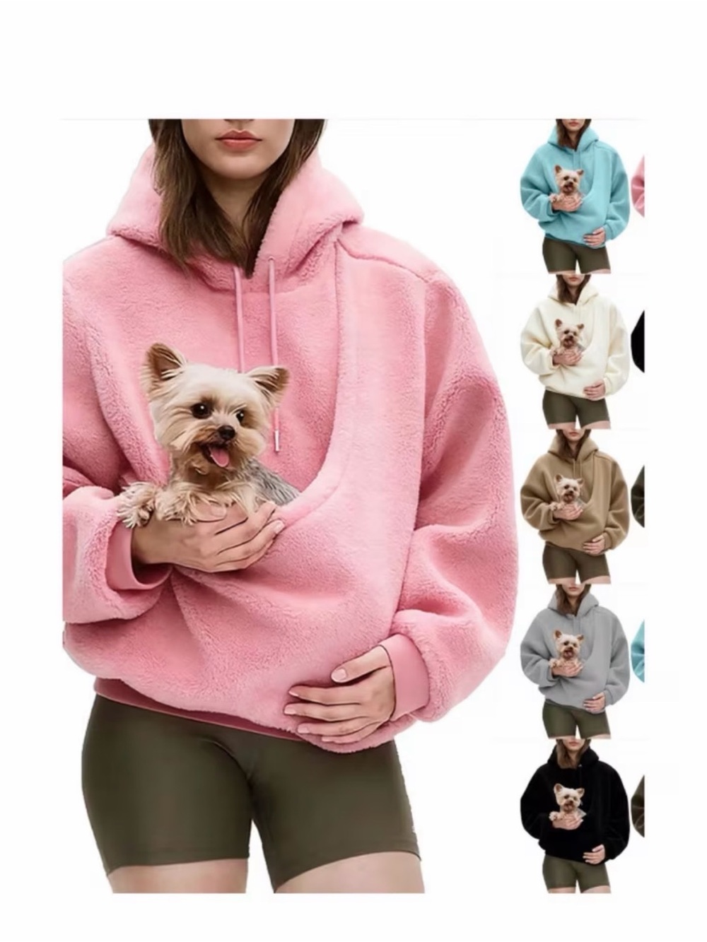 Plush Pink Pet Carrier Hoodie - Hands-Free Dog Pocket